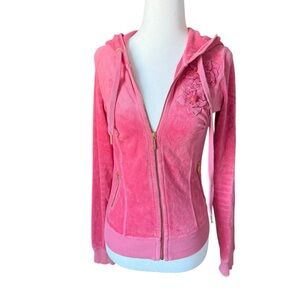 vintage y2k juicy hoodie cardigan  pink size P USA4 velour velvet